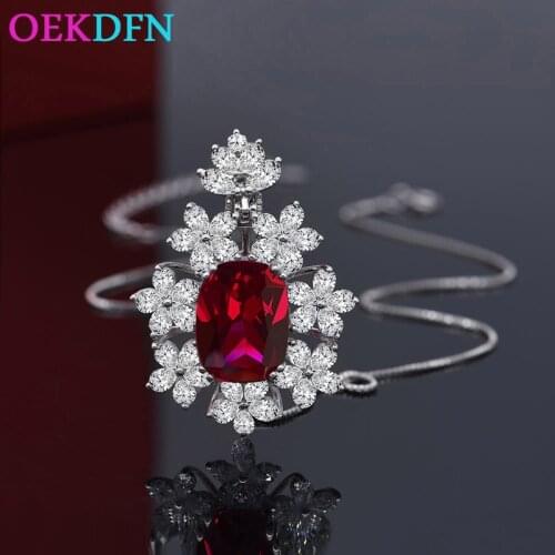 OEKDFN Pure 925 Sterling Silver Necklace For Women Sparkling Cuby Zircon Gemstone Wedding Engagement Pendent Fine Jewelry