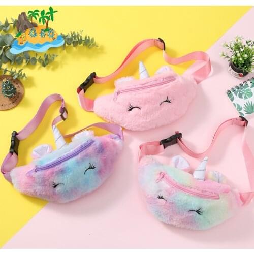 Plush unicorn purse cartoon shoulder messenger bag girls and students cute chest bag winter children
