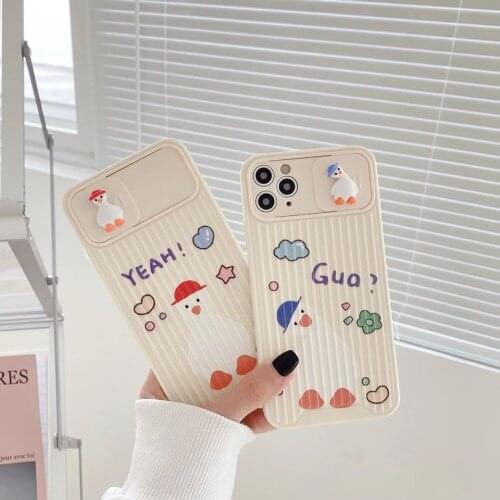 Cute Duck Cartoon Phone Case For Iphone 11 12 Pro Max 6 7 8 X XS Max XR SE2 Push And Pull Lens Protection Shockproof Case Cover