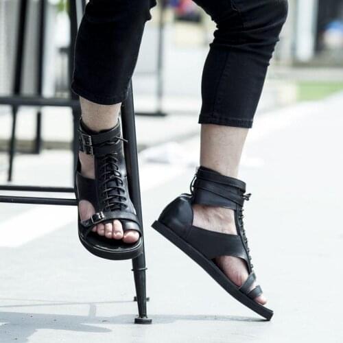 White Black Flip Flops Ankle Gladiators Flats Genuine Leather Buckle Lace Up Rome Style Punk Summer Sandals Outdoor Casual Shoes