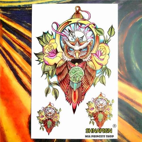 SHNAPIGN Night Hawk Owl Temporary Tattoo Body Art Sleeve Arm Flash Tattoo Stickers, 12*20cm Waterproof Tatto Henna Fake Sticker