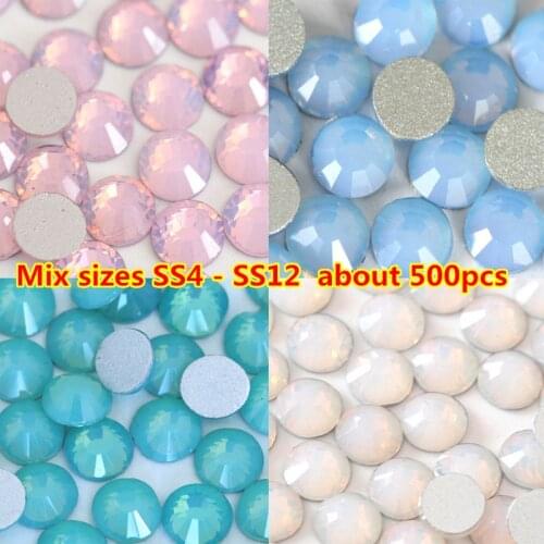 500pcs/Pack Mix Size ss4-ss12 Pink Opal Crystal Nail Art Rhinestones swarovsky Glass Flatback Non Hotfix DIY Nails Decorations