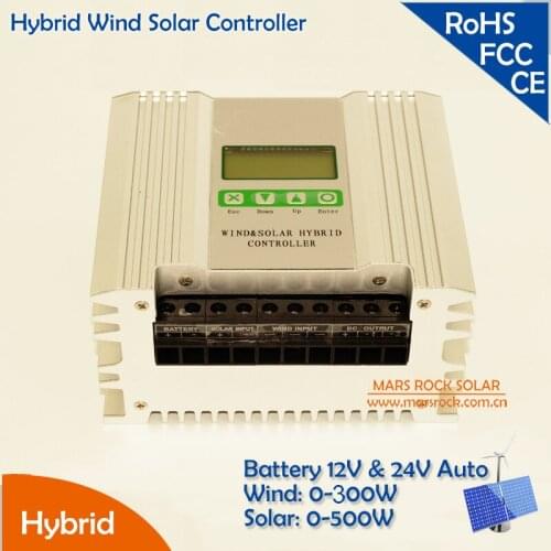 Solar Power 0-500W, Wind Power 0-300W, 12V and 24V Auto Hybrid Wind-Solar Charger Controller Wide Range Power Adjustable