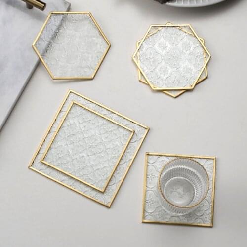 Golden Stroke Glass Coasters Retro Begonia Flowers Decorative Insulation Pads Afternoon Tea Cake Storage Tray Home Decoration