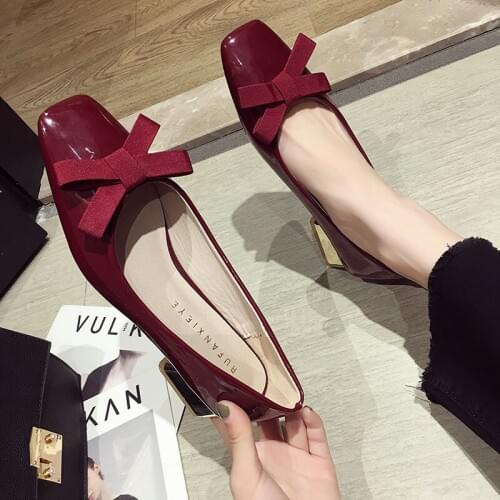 Womens shoes pumps 2021 summer new fashion thick with bow shallow mouth heel shoes
