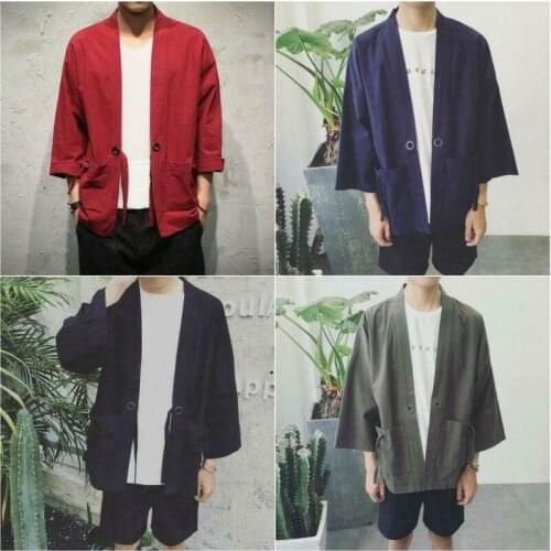 RWBN Vintage Japanese Men Kimono Outwear Cardigan Oversize Noragi Jacket Coat