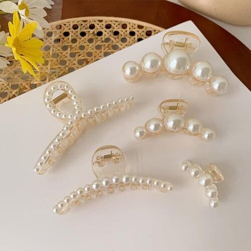 Faux Pearls Decor Banana Hair Claw Clip Styling Barrette Accessory for Women Hair Styling Barrettes Headwear Hair Accessories