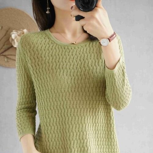 Pure cotton short-sleeved womens T-shirt short section loose hollow knitted cotton sweater summer new O-neck pullover sweater