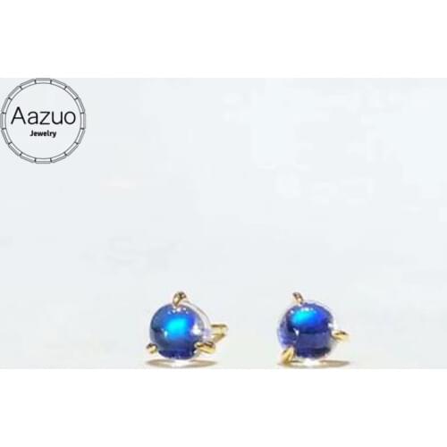 Aazuo Real Natural Moonstone 18K Yellow Gold Stud Earrings For Woman Girls Circle Earring For Wedding Engagement Party
