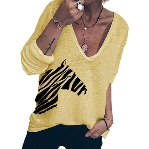 Women Pullover Casual Autumn Long Sleeve Zebra Print Loose T-shirt Top Streetwear V-Neck Plus Size Loose Sweaters Oversize 2020