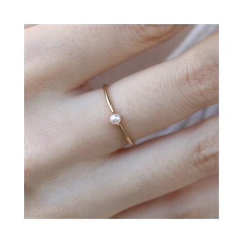 ZHOUYANG Ring For Women Delicate Mini Pearl Thin Ring Minimalist basic Style Light Yellow Gold Color Fashion Jewelry KBR010