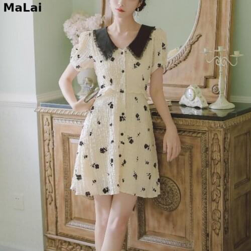 French Floral Women Mini Dress Vintage Design Casual Korean Fashion One Piece High Waist Evening Party Elegant Y2k Dress Female