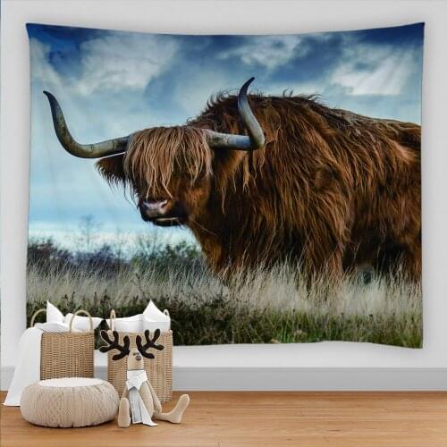 Animals Cow Tapestry Interesting Creative Wall Hanging Tribal Animal Sheets Highland CattleTapestry Home Decor Beach Mat