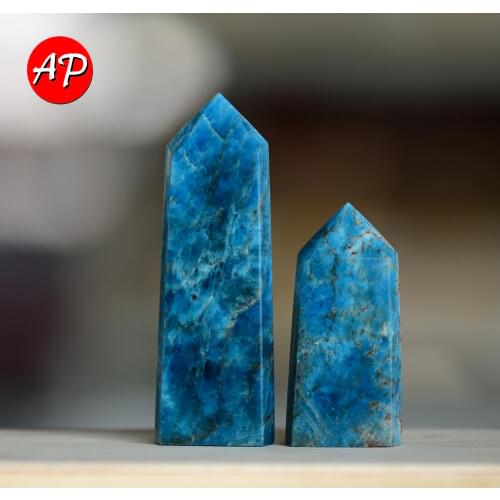 1ps Natural Quartz Slice Point Apatite Crystal Wand Blue Gem Stone Crystal Tower Obelisk Wand Energy Converter
