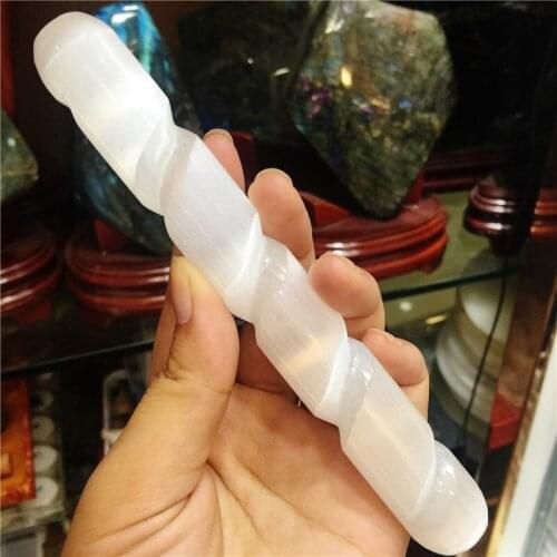 1pcs Selenite Crystal Massage Wand Smooth Polished Round Heal Reiki