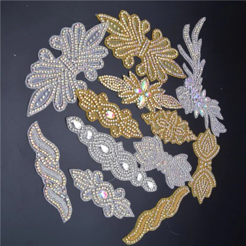 2pcs Crystal Beaded Bridal Diamante Motif Rhinestone Wedding Applique Patch