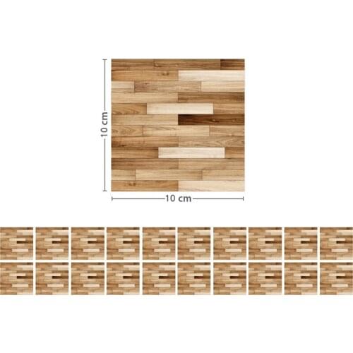 20Pc Self Adhesive Wall Sticker PVC Waterproof Kitchen Bathroom Wood Grain Tile Sticker Living Room Bedroom Wallpaper Home Decor