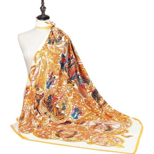 2021 Vintage Big Square Silk Hijabs Ladies Luxury Brand Twill Scarf Shawl Animal Print Yellow Hijabs Wholesale 130*130CM 1331M