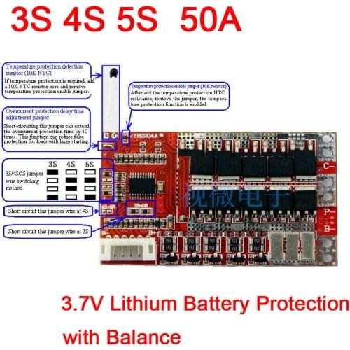 3S 4S 5S 50A 11.1v 14.8v 18.5v Li-ion LiPo Polymer Battery BMS PCB CELL 3.6V 4.2