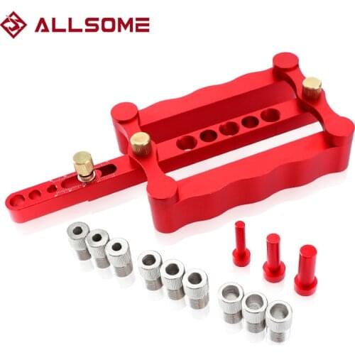 ALLSOME 6/8/10mm Self-centering Woodworking Doweling Jig Drill Guide Wood Dowel Puncher Locator Tools Kit for Carpentry