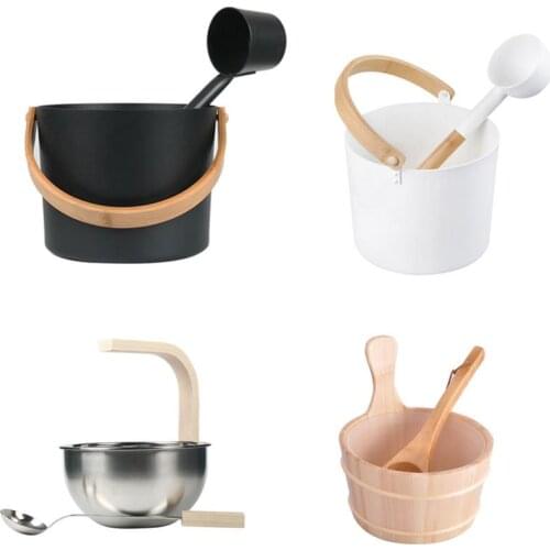 7L Luxurious Finnish Sauna Aluminum Bucket With Long Handle Spoon Set Matching Ladle Sauna Barrel Support Dropshipping
