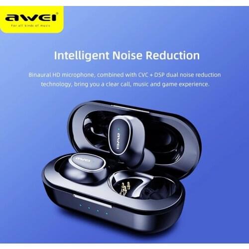 AWEI TWS Wireless Earphone Bluetooth Earbuds Waterproof With Mic Sport Noise Cancelling Gaming Earphones T16