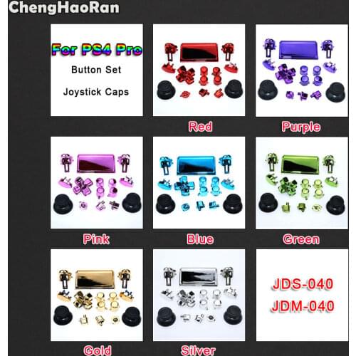 ChengHaoRan Full Sets Chrome Joysticks D-pad R1 R2 L1 L2 ABXY Buttons For Sony PS4 Pro Slim JDS 040 JDS-040 Wireless Controller