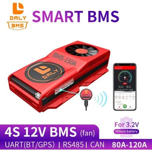 Daly Ant Smart BMS 3.2V 18650 BMS LiFePO4 Lithium 4S 12V 80A 100A 120A BMS with Bluetooth UART RS485 CAN NTC Function with Fan