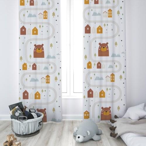 Curtains Children 3D Printed Decorative Items Home Childrens Room Bear and Mountain Model 123