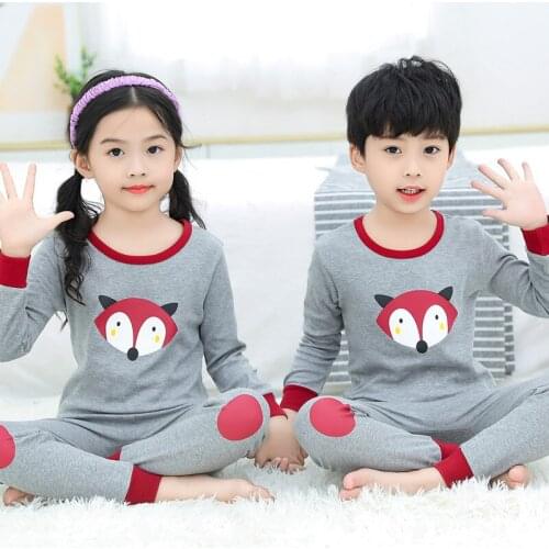 TUONXYE Childrens Cute Cartoon Fox Print Pajamas Set Kids Long Sleeve Pyjamas Cotton Girls Home Wear Suits Autumn Boy Clothes