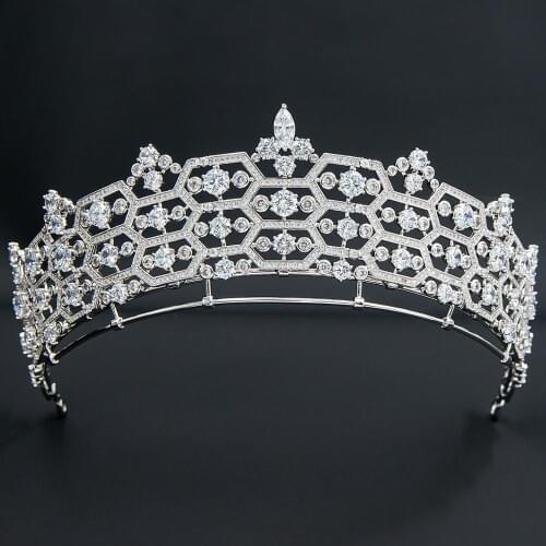 Zirconia Honeycomb Greville Replica Tiara for Wedding,Crystal Queens Tiaras for Bride CH10358