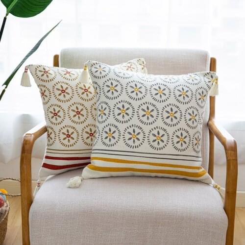 Home Decorative Pillow Cover Yellow Green Cotton Woven Cushion Cover Vintage Floral Pink Green 45x45cm