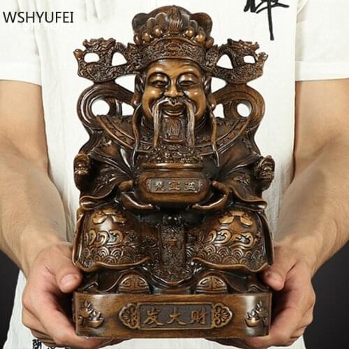 Chinese Resin God of Wealth Sculpture Ornaments Living Room Wine Cabinet Feng Shui Decoration Shop Lucky Fortune Decor Crafts