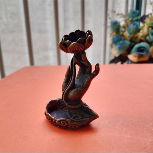 Collection Old Chinese Pure Brass Buddha Hand Gesture Lotus Flower Guanyin Small Statue