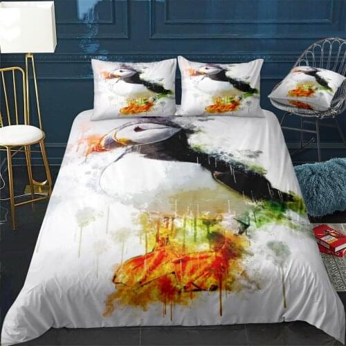 Atlantic Puffin Quilt Cover Pillowcase 3Piece Comforter Bedding Set With Pillow Case Single Double Duvet Cover Home Decora