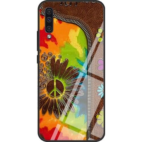 Hippie Daisy Tie-dye Leather Peace Tempered Glass Phone Case For Samsung A12 A32 A52 A72 A51 A71 A31 A40 A50 A70 A20e A21S