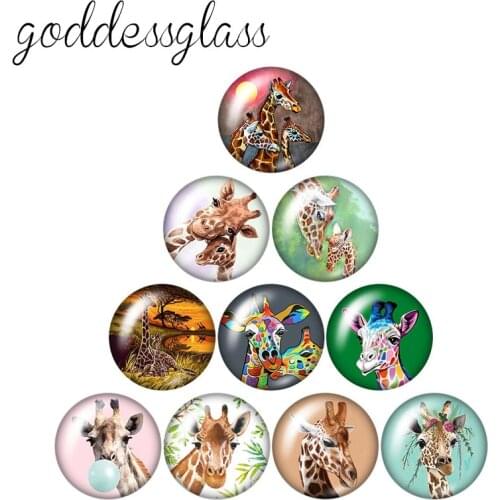 Cute giraffe Love animals Fashion style 10pcs 12mm/18mm/20mm/25mm/30mm Round photo glass cabochon demo flat back Making findings