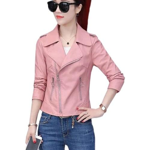 Spring Autumn Womens Leather Jacket New Motorcycle Leather Clothing Female Slim Short Casual Leather Coat Lady Basic Outerwear