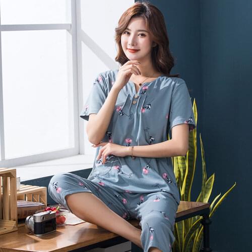 Hot Sales Pijamas Women Cute Two Piece Sets Sleepwear New Summer Stylish Womens Pyjamas Cotton Pajamas Big Size Nighty M-3XL