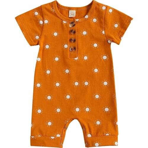 Lioraitiin 0-18M Toddlers Sun Printing Playsuit Infant Boys Short Sleeve Button Romper Babies Round Collar Clothing
