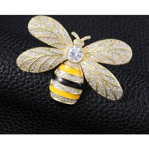Fashion Insect Bee Brooches for Women Men Yellow Black Enamel Pins Bumble Bee Luxury Crystal Broach Pin Jewelry Gift Broches
