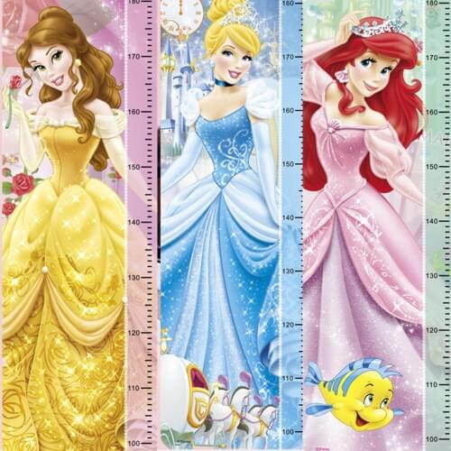 Cartoon Princess Wallpaper Stickers Height Measure for Kids Rooms Baby Girls 3D Effect Art PVC Adesivo de parede Wall Decal Gift