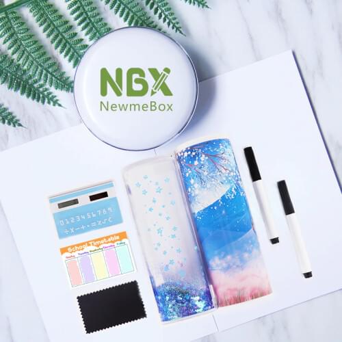 NBX Stand Up Pencil Case Transparent Pencil Box School Supplies For Teenage Girl Kawaii Pencilcase Purple Sakura Quicksand Clear