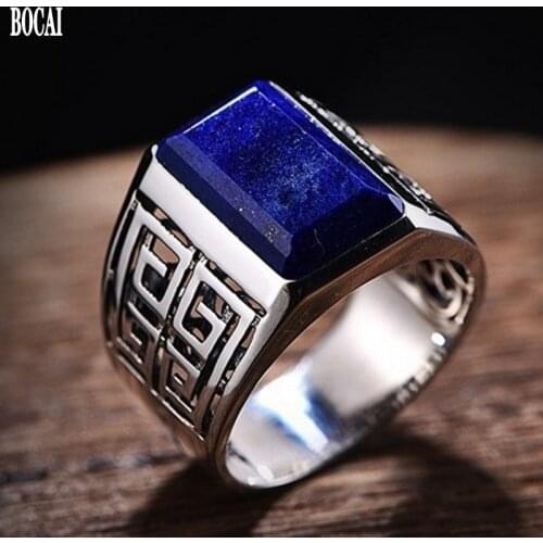 New 100% real 925 pure silver lapis lazuli ring men fashion ring court personality domineering men rings