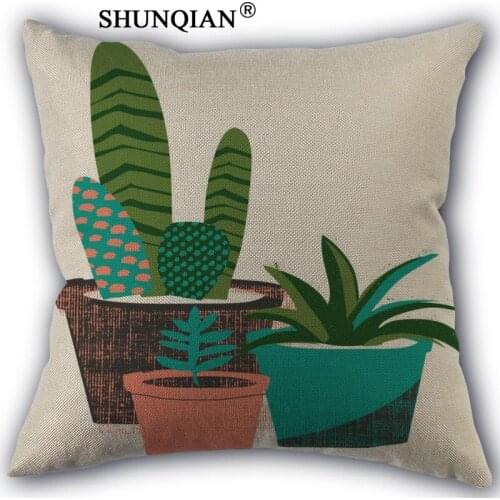 Custom cactus pillowcase Custom Cotton Linen Throw Pillow Cover Pillowcase Customize 45x45cm one side