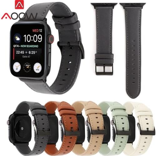 Genuine Leather Watchband for Apple Watch 4 5 38mm 42mm 40mm 44mm Men Women Bracelet Band Strap for iWatch 1 2 3 Green White