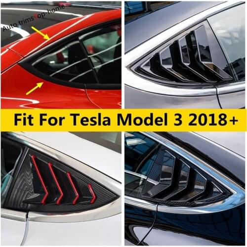 Car Rear Window Louver Shutter Cover Trim Carbon Fiber / Balck Accessories For Tesla Model 3 2018 - 2021 Plastic Exterior Kit