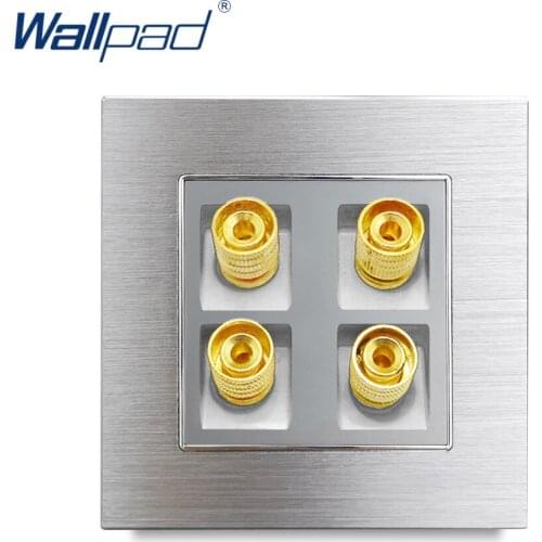Silver 4 Pin Audio Wall Socket Wallpad Silver Satin Metal Panel Audio Ports Electric Wall Electrical Outlets