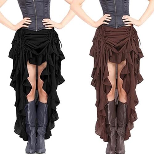 Clubwear Sexy Punk Rock Clothing Ruffles Long Skirts Women Vintage Gothic Pirate Steampunk Skirt