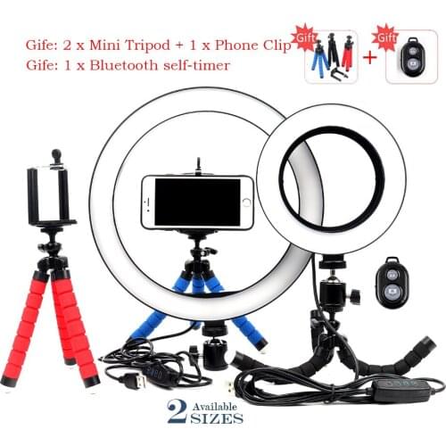 Photography LED 16/26cm Studio Selfie Ring Light three-speed cold and warm stepless Lighting Dimmable with USB Plug Lamp&Tripod